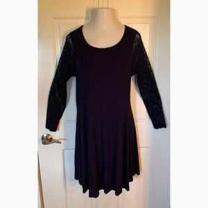 ASOS Curve Navy Swing Dress with Lace Sleeves